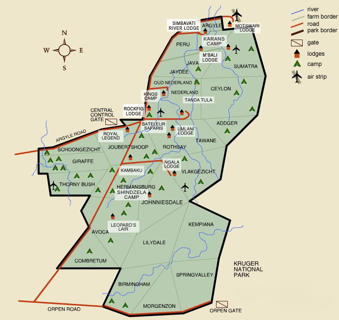 Timbavati Map - Detailed